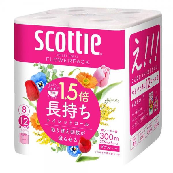  【64ロール】スコッティ フラワーパック 1.5倍長持ち トイレットペーパー 37.5mダブル 8ロール×8個セット