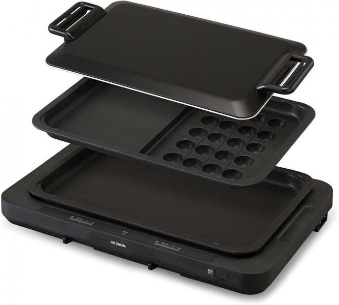 ホットプレート 左右温調 2枚 WHP-022-B ブラック （平面/たこ焼き 20穴）