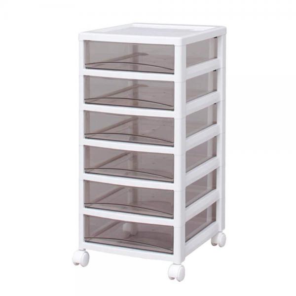 アイリスオーヤマ スーパークリアチェスト 浅型引出し6段 SCE-600 ホワイト/クリアブラウン