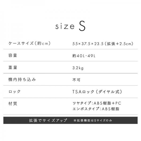 スーツケース Sサイズ 40L 拡張機能付き ダブルキャスター KD-SCKS エンボスタイプ ホワイト