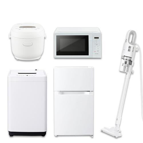 家電セット 5点 冷蔵庫87L 洗濯機5kg 単機能レンジ マイコン式炊飯器 掃除機 ホワイト