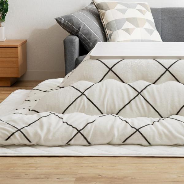 【2点】こたつ布団セット 185×235 長方形 マイクロファイバー 掛け布団洗濯可 【リバーシブル】ダイヤ柄ホワイト