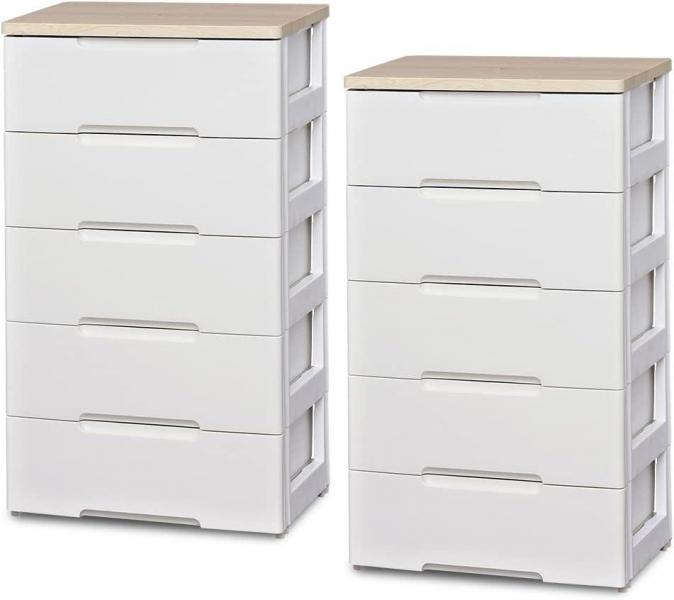 アイリスオーヤマ 【2個セット】ウッドトップチェスト 5段 HG-555 ホワイト