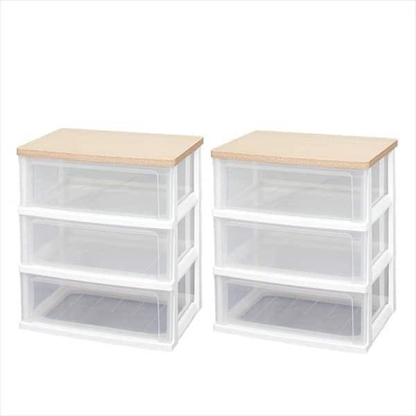 アイリスオーヤマ 【2個セット】ウッドトップチェスト 3段 WTW-543 フレンチオーク