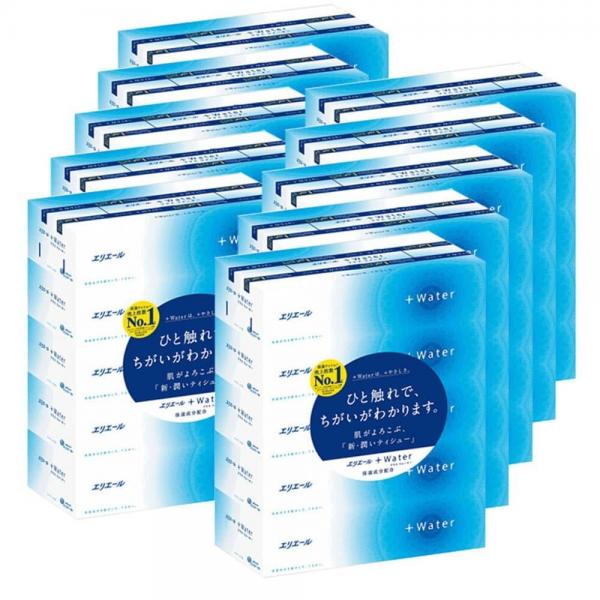 大王製紙 ［10個セット］ エリエール ティッシュ プラスウォーター（＋Water） 180組×50箱（5箱×10パック） パルプ100％ ［ケース販売］