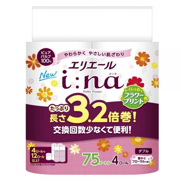 【64ロール】エリエール トイレットティッシュ3.2倍巻 プリント 75mダブル 4ロール×16個セット 7,300円