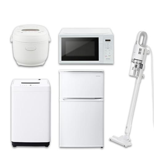 家電セット 5点 冷蔵庫90L 洗濯機5kg 単機能レンジ マイコン式炊飯器 掃除機 ホワイト