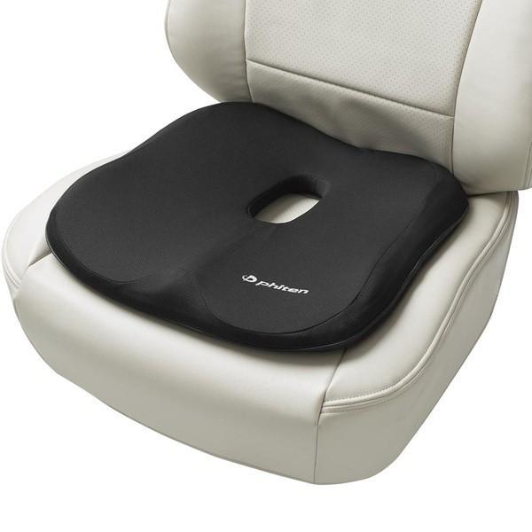 5815-13BK BONFORM サポートクッション ファイテン 軽/普通車 穴あきヒップ型 ストッパー付き 低反発ウレタンフォーム アクアチタン 44x44cm ブラック