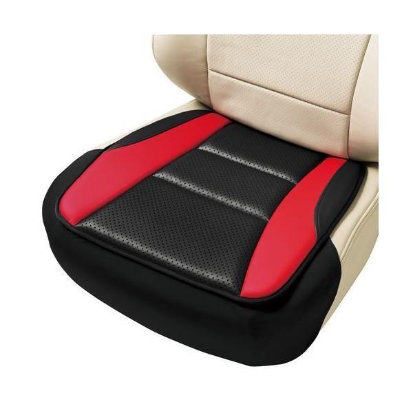 5678-43R BONFORM シートクッション レザーアロー 軽/普通車用 ヒップ型 スカート型ストッパー付き パンチングレザー サイズ:45×45×2cm カラー:ブラック/レッド