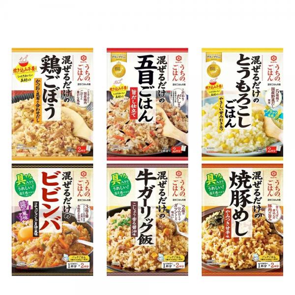   キッコーマン うちのごはん 混ぜごはんの素 6種 詰め合わせ アソート セット （ 鶏ごぼう 五目ごはん とうもろこしごはん ビビンバ 牛ガーリック飯 焼き豚めし ） まとめ買い