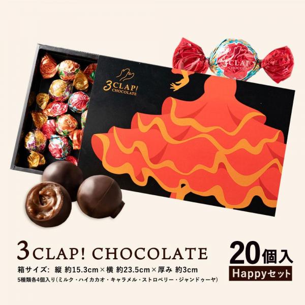 チョコレート チョコ 3CLAP！ CHOCOLATE Happyセット 20個入 （ 全5種類/各4個 ） ［ 送料無料 かわいい スリークラップ チョコレート スイーツ 本格クーベルチュール使用 ］ バレンタイン チョコ バレンタインチョコレート 個包装 子供 2024 かわいい おしゃれ ギフト