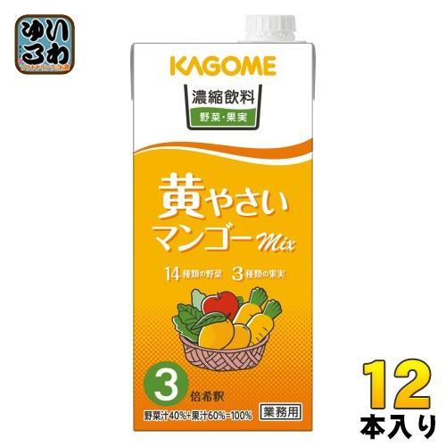 カゴメ 濃縮飲料 黄やさい・マンゴーミックス （3倍希釈） 1L 紙パック 12本 （6本入×2 まとめ買い） 野菜ジュース