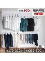 つっぱり棒 ポールハンガー 物干し 幅170＆＃12316；220cm 2段 最大75着収納 スラックスハンガー 耐荷重100kg ロング 省スペース 室内干し 部屋干し 洗濯 服 洋服 上着 衣類 収納 洗濯物 強力 新生活 ホワイト SunRuck