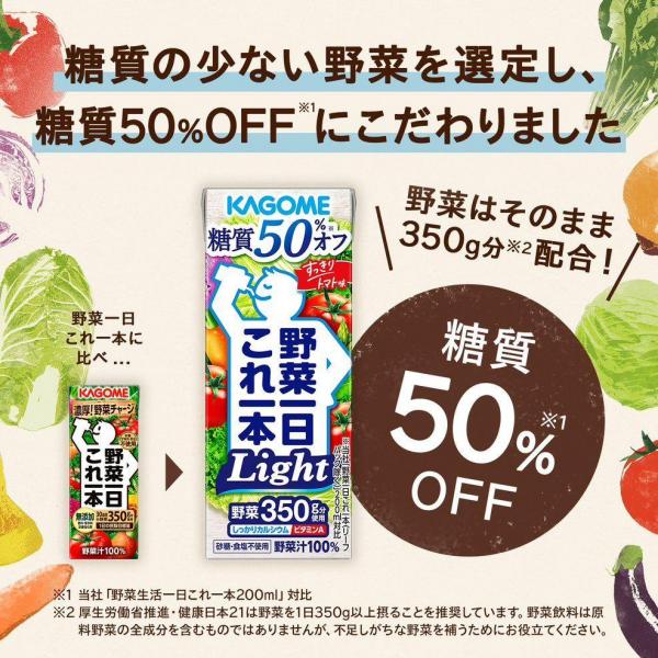 KAGOME カゴメ野菜一日これ一本Light（糖質50％ オフ） 200ml×4ケース/96本