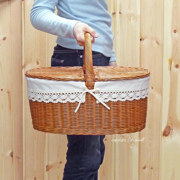 型番WF621-NA 籐かごバスケット ピクニック 布付きカゴ 行楽アウトドア【かごのお店ラッセル】