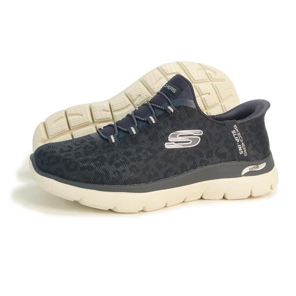 22.5cm SKECHERS スケッチャーズ スニーカー レディース スリップインズ アーチフィット サミッツ ラックス レオパード 150750W NVSL ネイビー/シルバー