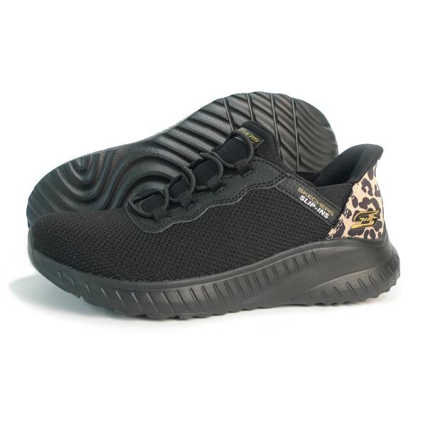 22.5cm SKECHERS スケッチャーズ スニーカー レディース スリップインズボブス スポート スクワッド カオス シーズ ジ アワー ブラック117499 BBK