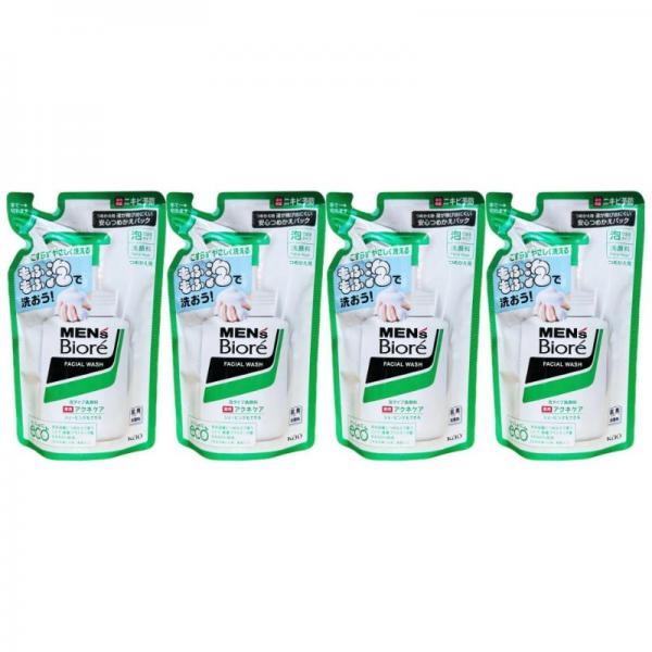 メンズビオレ 泡洗顔料 泡タイプ 薬用アクネケア洗顔 つめかえ用 130ml 4個セット 詰め替え 緑のパッケージ