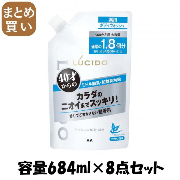 【まとめ買い】ルシード 薬用デオドラントボディウォッシュ つめかえ用 <大容量> （医薬部外品）  容量684ML×8点セット ボディソープ