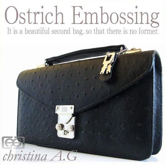 【christina.A.G】オーストリッチ型押し牛革セカンドバッグ（鍵付き）AN-170 5,622円