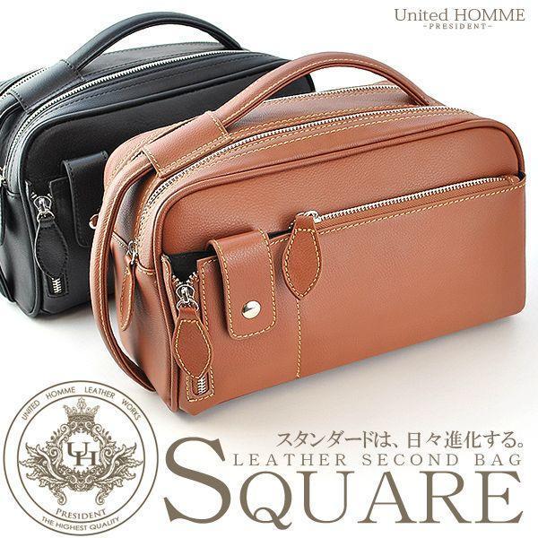 【unitedHOMME】牛革ソフトレザースクエアタイプBOX型セカンドバッグ■ ブラック×1個 8,102円