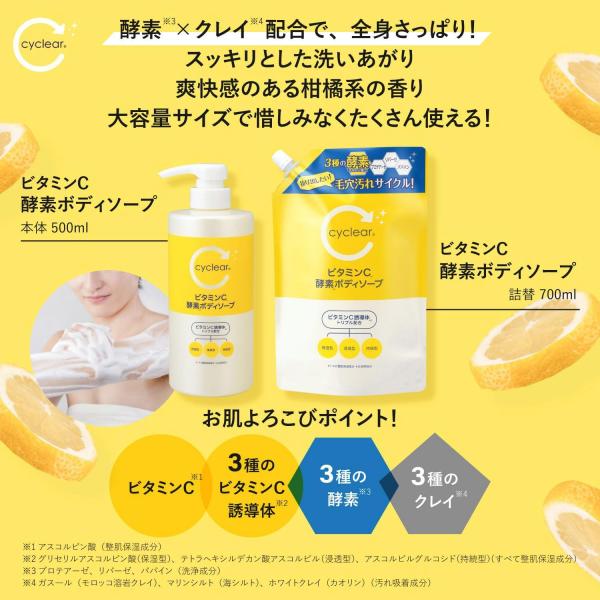 【まとめ買い】cyclear ビタミンC 酵素ボディソープ 本体 容量500ML×16点セット 熊野油脂 ボディソープ