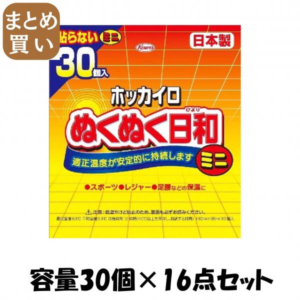 【まとめ買い】ホッカイロ ぬくぬく日和 貼らないミニ30個 容量30個×16点セット 興和   カイロ