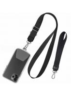 【スマホストラップ】首掛け 腕掛け 黒 ホルダーシート付