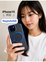 【スマホケース】新品  iPhone15 リング付き マグネット搭載 青