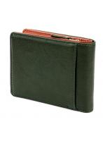 【二つ折り財布】 本革  小銭入れチャック付き 緑×キャメル