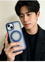 【スマホケース】新品  iPhone13/14 リング付き マグネット搭載 青