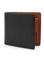 【二つ折り財布】 本革  黒×キャメル