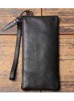 【長財布】 本革  黒 BLACK ストラップ付