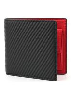 【二つ折り財布】 本革  黒×赤