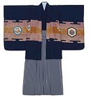 【キッズ】七五三/節句 5才 男児 袴セット 鷹 縞模様 ネイビー
