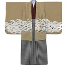 【キッズ】七五三/節句 5才 男児 袴セット 白松 鷹 ベージュ