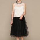 アウトリーチェソワニエ バイカラー チュールスカート ミディアムドレス ブラック×ホワイト